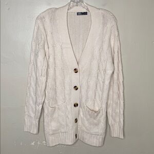 PRETTYGARDEN Cream Cable Knit Fisherman Cozy Chunky Grandpa Sweater Medium